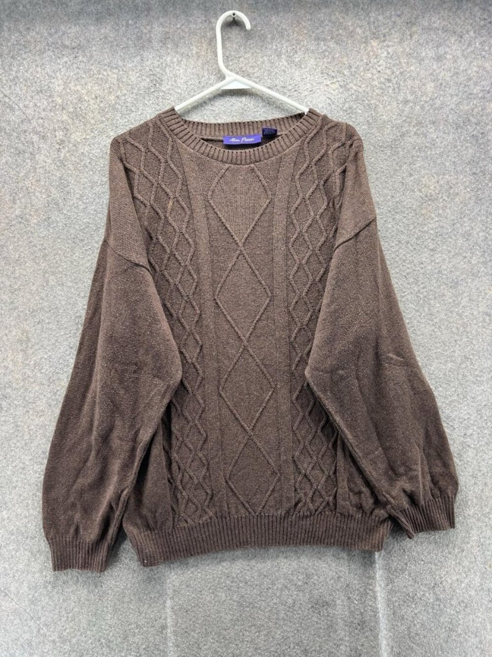 Alan Flusser Sweater Men Medium Brown Cable Knit Pullover Crewneck Cotton USA